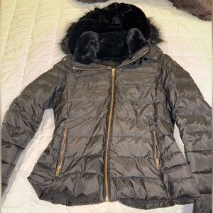 Zara Black Puffer Jacket with Faux Fur Hood